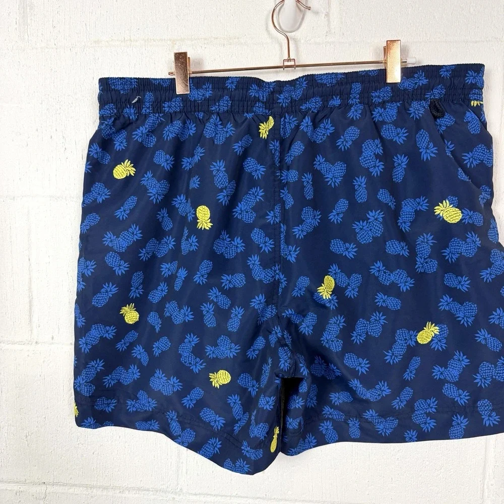 Tommy Hilfiger Men's Swim Trunks Blue Yellow Pineapples Tropical Resort Beach XL
